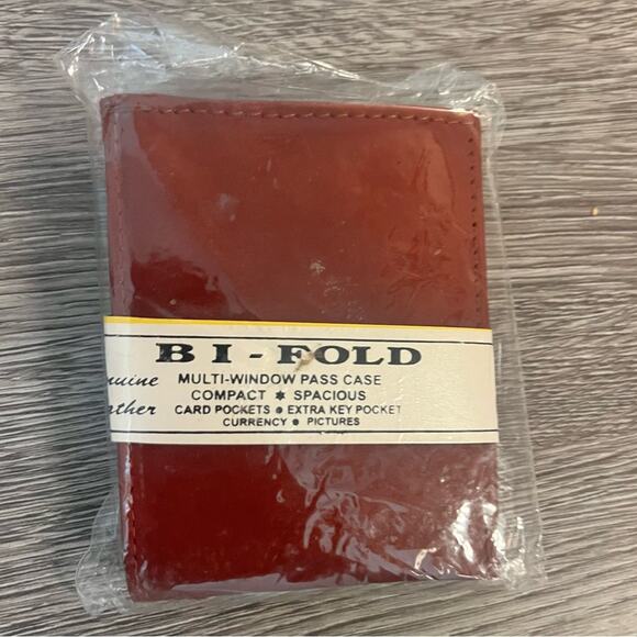 Genuine Leather Bi-Fold Mens Wallet Cognac Red Brown New - Picture 1 of 12